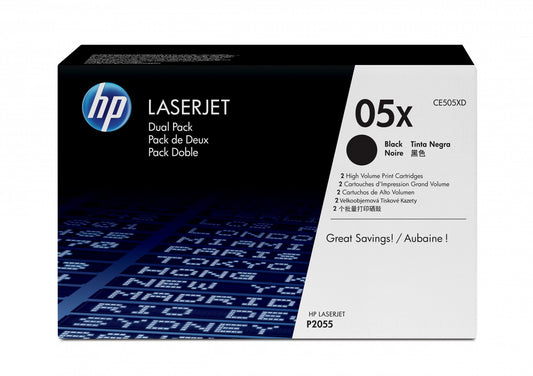 Toner HP 05X Noir CE505XD Original Dual Pack Haute Capacité pour LaserJet P2055